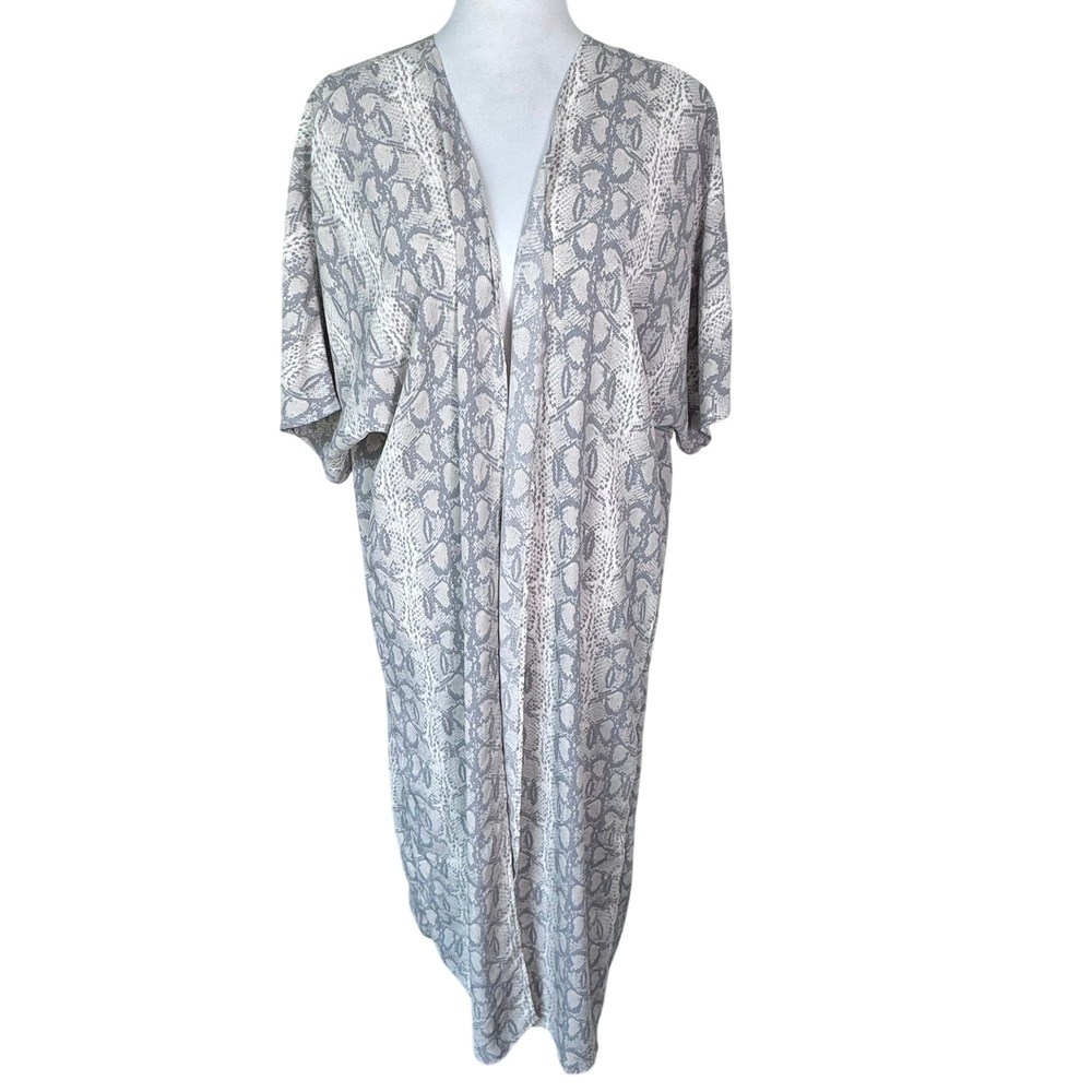 JESS LEA Women's XL Grey White Snakeskin Print Open Front Kimono Duster Cover Up
